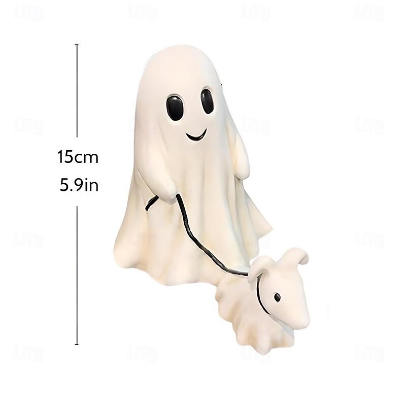Halloween Ghost Walking Dog Statue Ghost Walking His Ghost Dog Halloween Ghost Dog Statues Spooky Ghost Dog Halloween Figurine Home Tabletop Decorations3