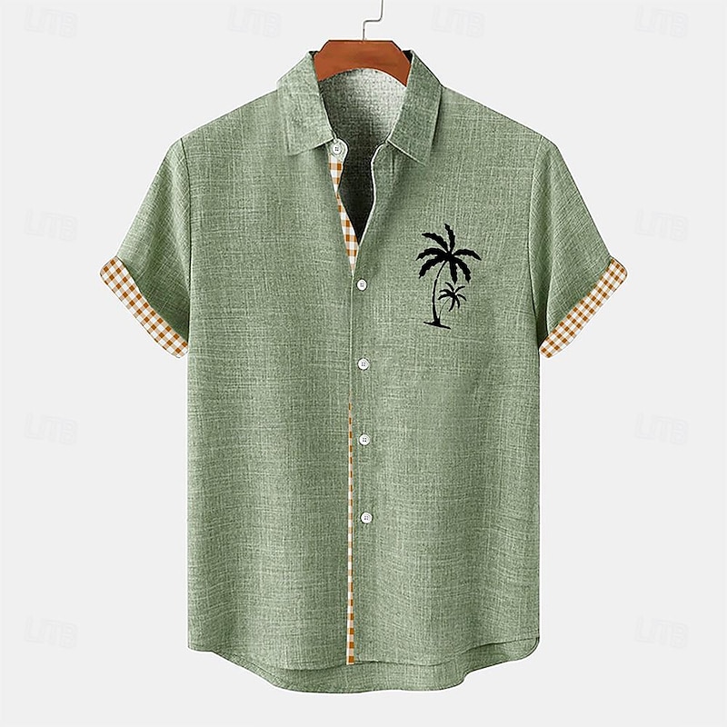 Men's Shirt Linen Shirt Beach Shirt Summer Hawaiian Shirt Coconut Tree Outdoor Vacation Navy Blue Blue Green khaki Short Sleeves Turndown Summer Clothing Apparel4