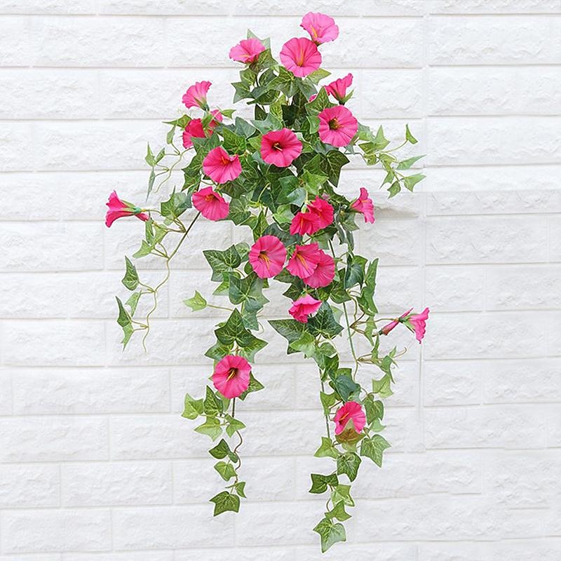 UV Simulation Artificial Morning Glory,Simulation Artificial Flower Bouquet - Fade Resistant Outdoor Flowers,Fake Petunias,Realistic Hanging Plants Flowers Vines Garden Yard Decoration