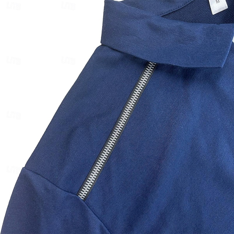 Men's Golf Shirt American Flag Polo Shirt Work Daily Wear Quarter Zip Long Sleeve Fashion Comfortable National Flag Embroidery Zip Up Spring &  Fall Regular Fit Black White Dark Green Dark Blue Golf4