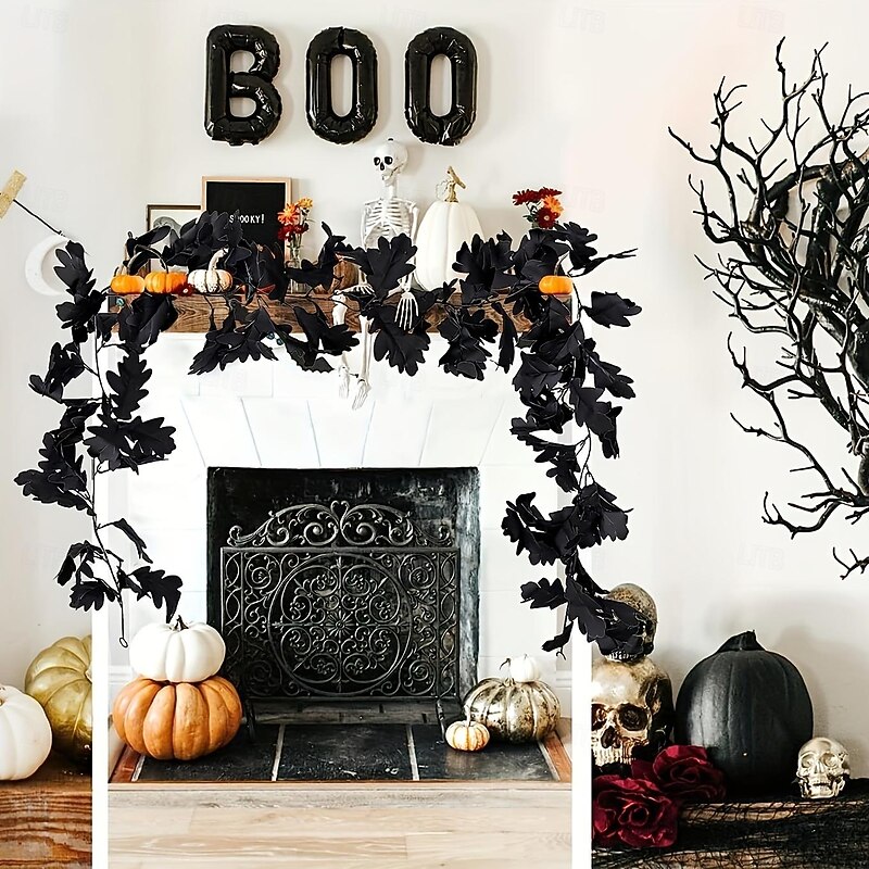 1Pack Halloween Maple Leaf Garland - 5.7 FT Halloween and Fall Decor, Artificial Hanging Vine Leaf for Autumn Home Decoration - Main Image
