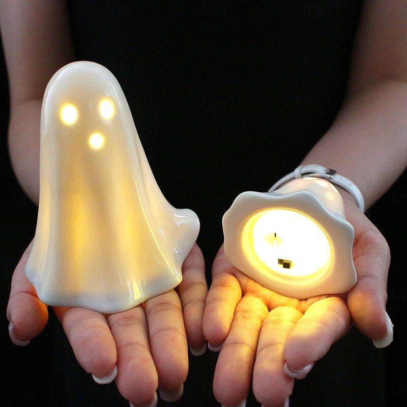 Halloween LED Ceramic Lighted Ghost Set - Resin Light Figurines Cute Ghost for Tabletop, Haunted House, and Escape Room Decor4