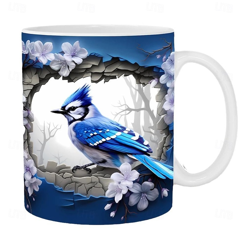 Bird Coffee Cup 3D illusion Coffee Mugs, Animal Gift Cup Travel Mug Funny Drinking Cup Desk Decor,11.2oz Ceramic Mug Tea Mug, Birthday Christmas Gifts for Animal Lovniner2