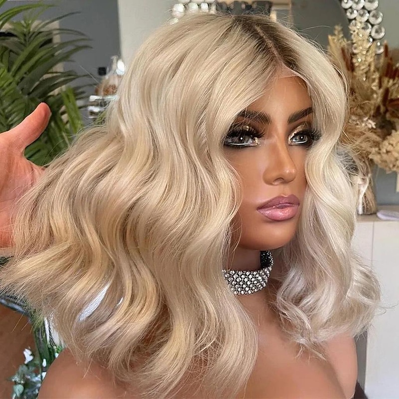 Unprocessed Virgin Hair 13x4 Lace Front Wig Short Bob Middle Part Brazilian Hair Wavy Blonde Multi-color Wig 130% 150% Density with Baby Hair Ombre Hair 100% Virgin For Women Long Human Hair Lace Wig