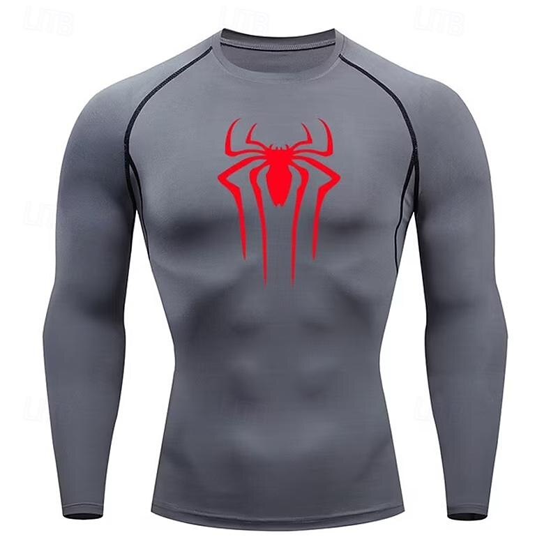 Men's Compression Shirt Athletic Shirt Gym Shirt Fitness Shirt Long Sleeve Tee Tshirt Casual Athleisure Spiders Quick Dry Soft Breathable Gym Workout Walking Jogging Sportswear Activewear Black White4