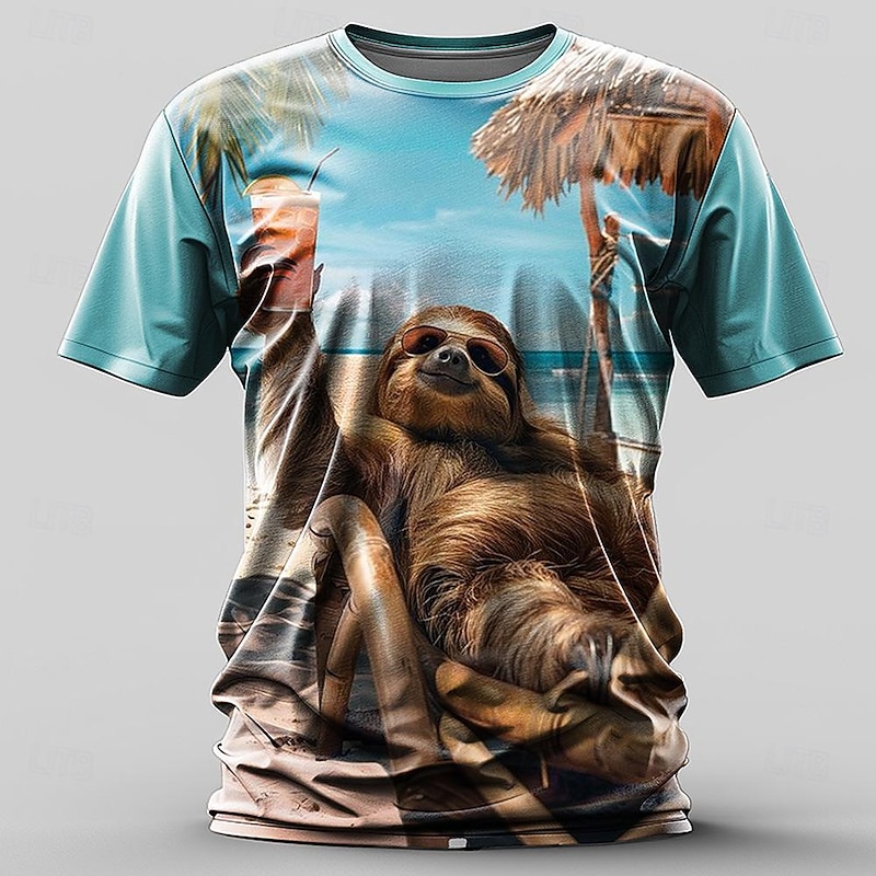 Men's Graphic Sloth T Shirt Short Sleeve T shirt 3D Print Crew Neck Shirt Retro Vintage Casual Street Style Sports Outdoor Holiday Going out Blue 1# Blue Spring & Summer Clothing Apparel S M L XL 2XL4