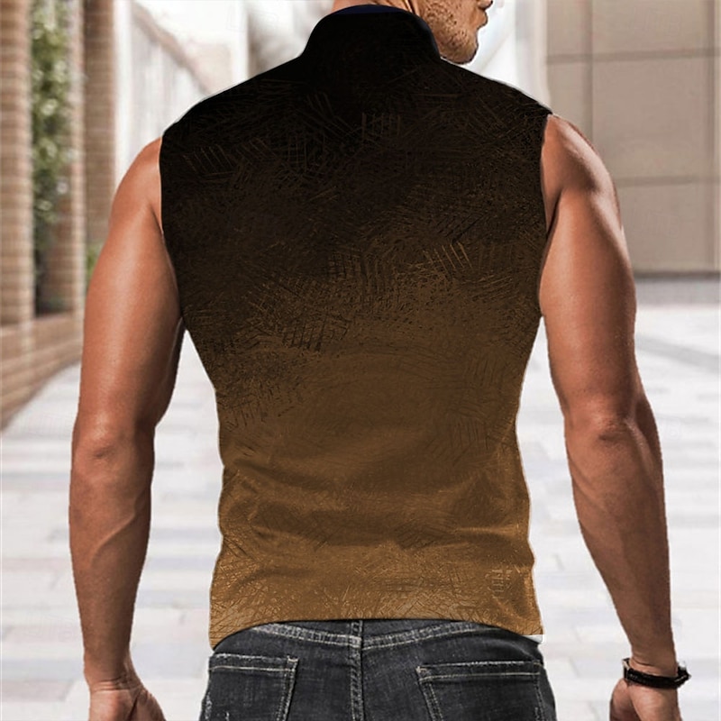 Men's Gradient Shirt Western Shirt Cowboy Shirt Sleeveless Western Style Outdoor Causal Summer Spring Shirt Collar Khaki2