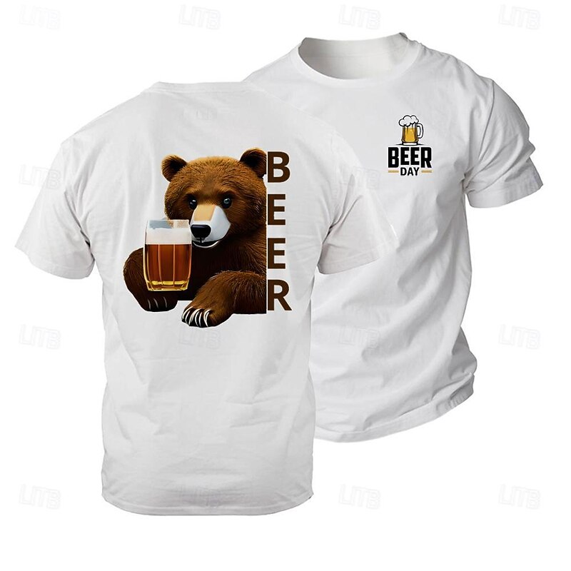 Men's Bear Oktoberfest Beer T Shirt Tee Top 100% Cotton Short Sleeve Graphic Shirt Black White Comfortable Tee Street Sports Outdoor Fashion Designer Clothing