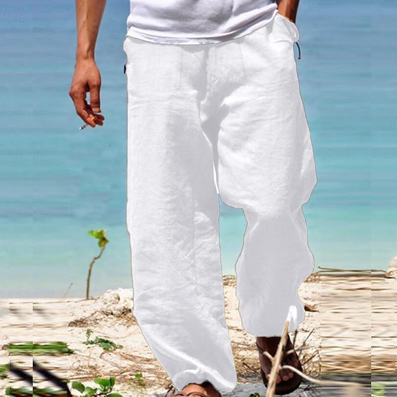 Men's Trousers Summer Pants Beach Pants Drawstring Elastic Waist Straight Leg Plain Comfort Yoga Daily Fashion Streetwear Navy Black3