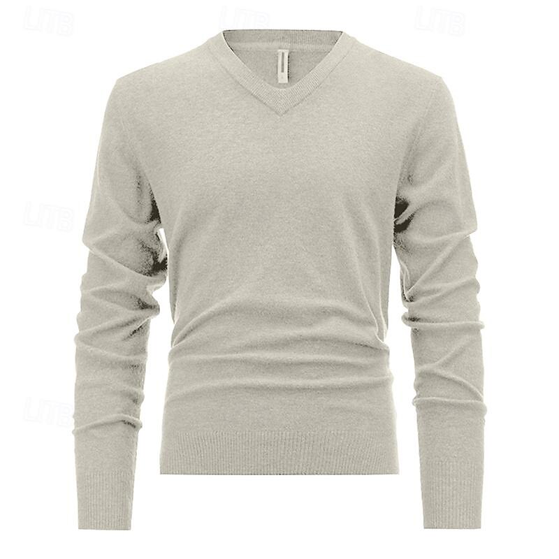 Men's Pullover Sweater Jumper Knit Sweater Ribbed Knit Regular Knitted Plain V Neck Fashion Basic Daily Wear Date Clothing Apparel Fall & Winter Black White S M L