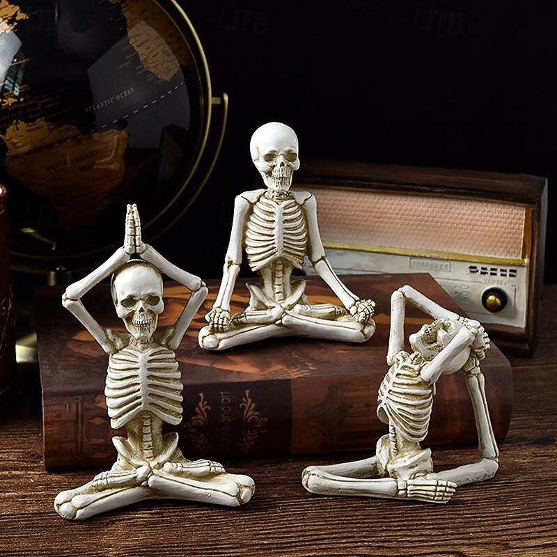 Halloween Yoga skeleton figure decoration with skull resin craft knickknacks