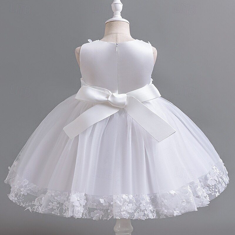 Kids Girls' Flower Girl Dress Party Dress Solid Color Floral Sleeveless Wedding Party Special Occasion Zipper Tie Knot Adorable Sweet Polyester Knee-length Party Dress Summer Spring Fall 3-13 Years2