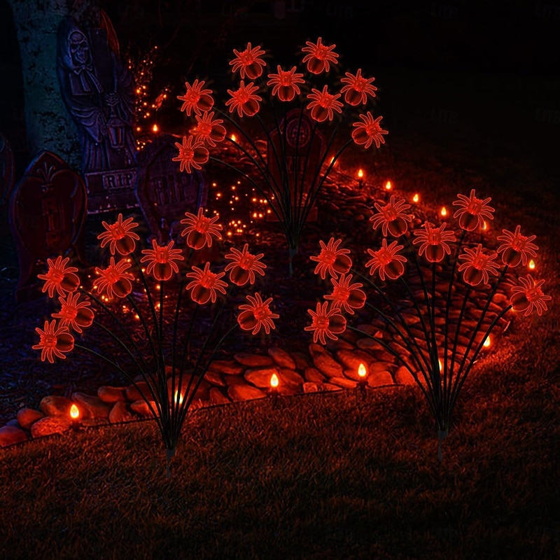 2pcs Halloween Solar Firefly Swing Spiders Light Purple Red Green Solar Outdoor Lawn Pathway Lights Waterproof Plug In the Ground Lamp Swing with the Wind for Outdoor Yard Garden Pathway Patio Decoration Lamp4