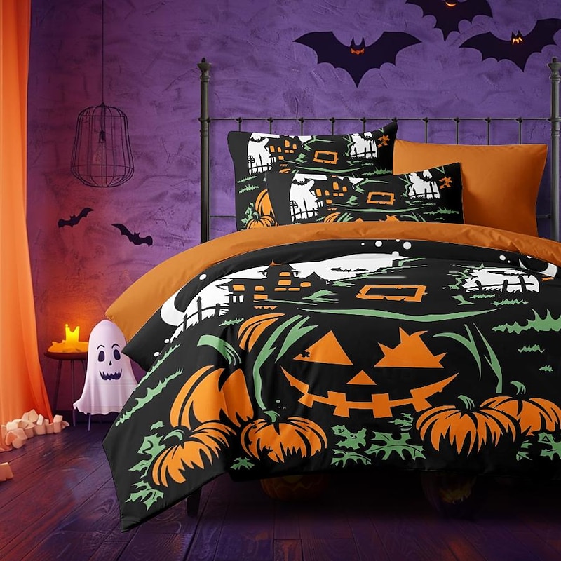 Halloween Collection Duvet Cover Set Jack O Lantern Pumpkin 3 Piece Set Super Soft Skin-friendly Long-lasting3