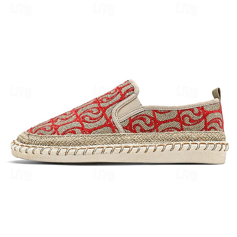 Men's Embroidered Espadrilles - Comfortable Canvas Fisherman Shoes with Red Pattern for Casual and Beach Wear3