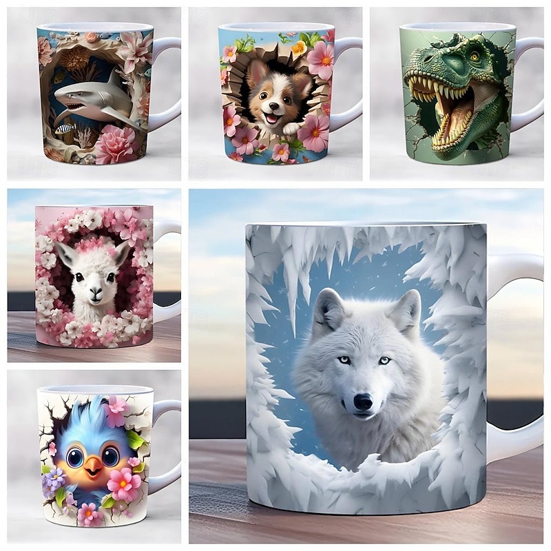 Animal Coffee Cup 3D illusion Coffee Mugs, Animal Gift Cup Travel Mug Funny Drinking Cup Desk Decor,11.2oz Ceramic Mug Tea Mug, Birthday Christmas Gifts for Animal Lovniner