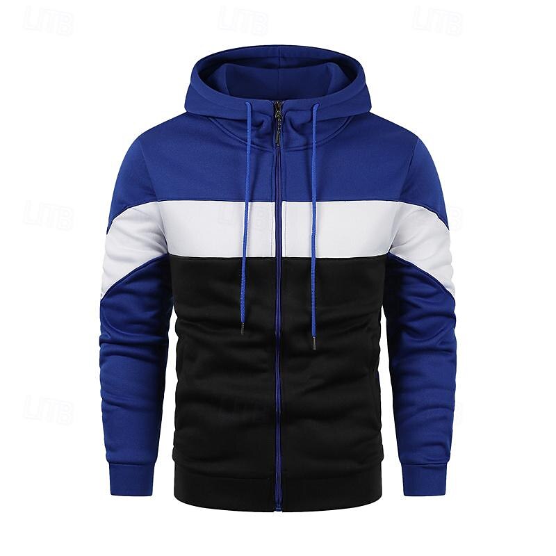 Men's Full Zip Hoodie Zip Up Hoodie White Red Blue Khaki Hooded Color Block Zip Up Patchwork Sports & Outdoor Daily Holiday Polyester Streetwear Basic Casual Spring &  Fall Clothing Apparel Hoodies3