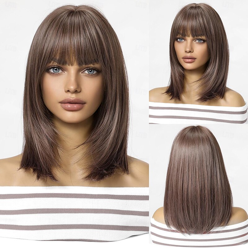 14Inch Synthetic Wigs For Women's Wig  Purple Short Curly Bobo Hair with  Bangs Daily Fresh Lovely  Party