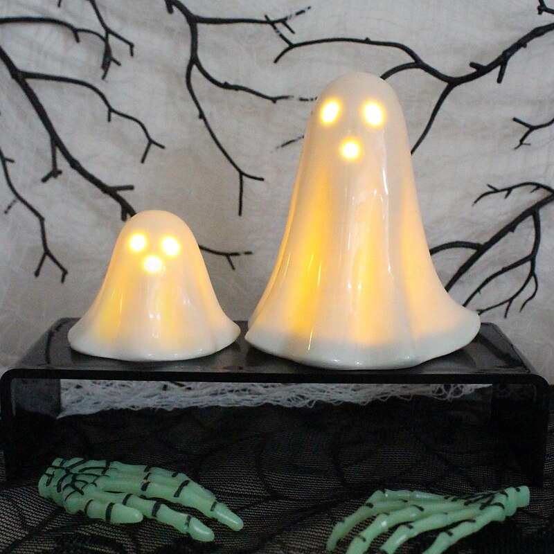 Halloween LED Ceramic Lighted Ghost Set - Resin Light Figurines Cute Ghost for Tabletop, Haunted House, and Escape Room Decor3