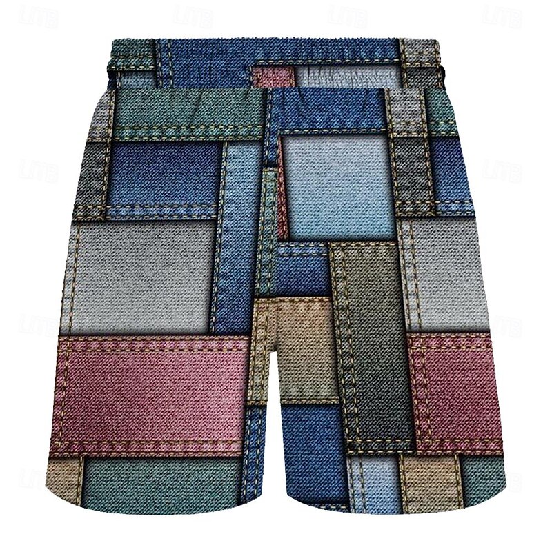 Men's Color Block Grid / Plaid Geometric Pattern Swim Trunks Swim Shorts Board Shorts Mid Waist Hawaiian Casual Holiday Beach Drawstring with Mesh lining Elastic Waist Designer Clothing Apparel2