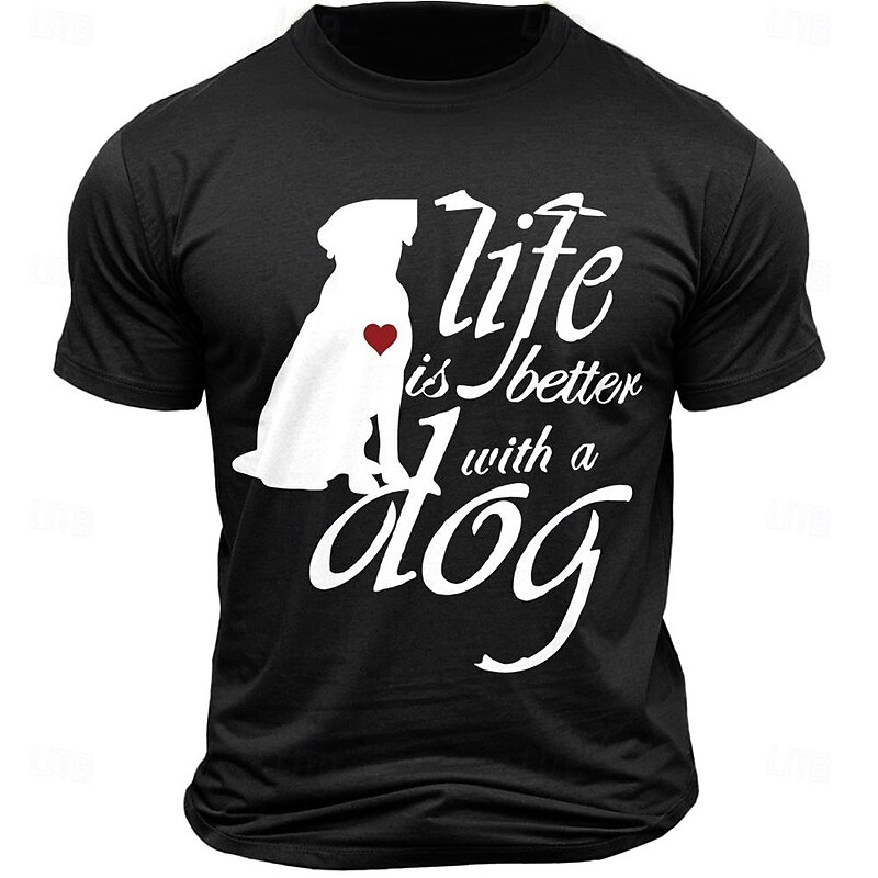 Men's Dog Lover Graphic T-Shirt "Life is Better with a Dog" Short Sleeve Tee3