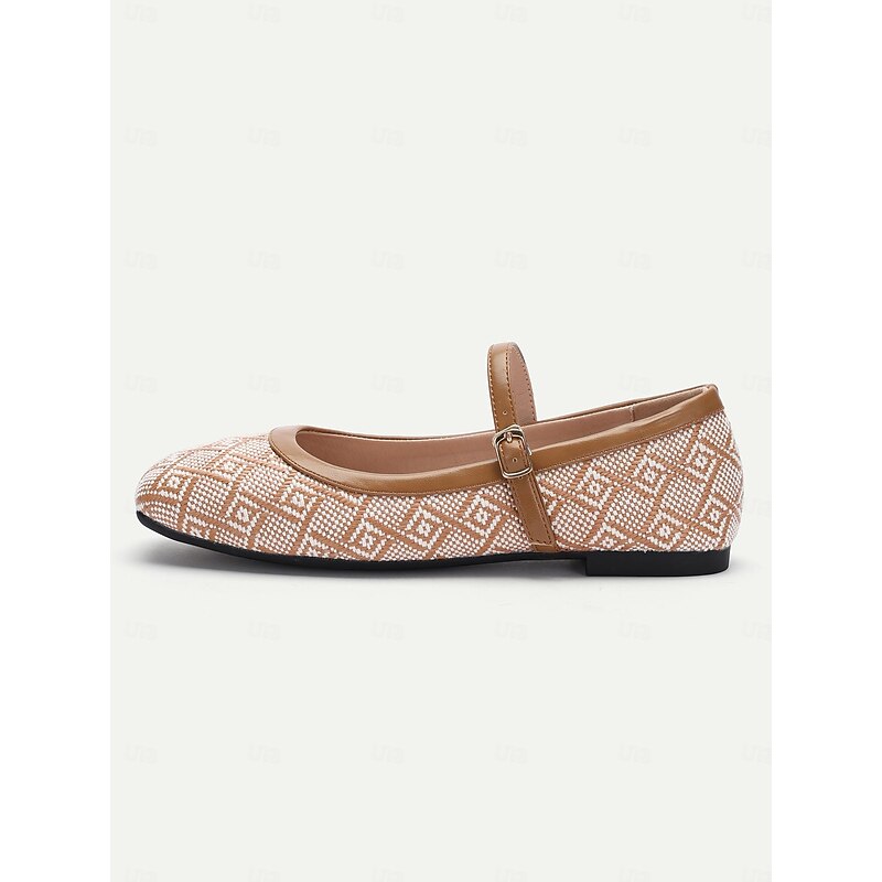 Women's Patterned Fabric Mary Jane Flats - Stylish Low-Heel Shoes with Adjustable Strap for Everyday Comfort2