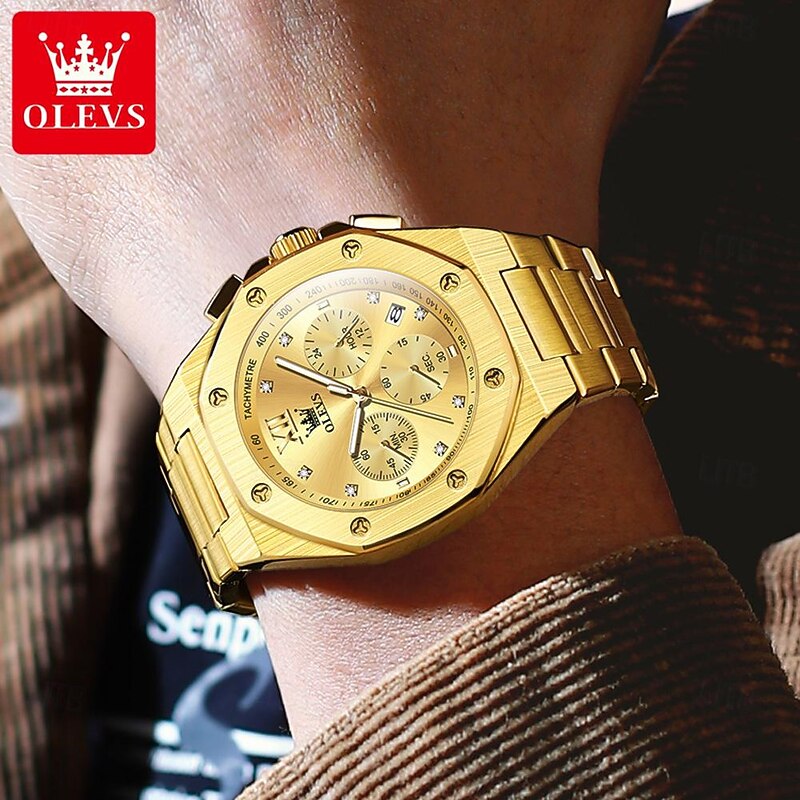 OLEVS Men Quartz Watch Fashion Casual Business Wristwatch Luminous Calendar Waterproof Decoration Steel Watch4