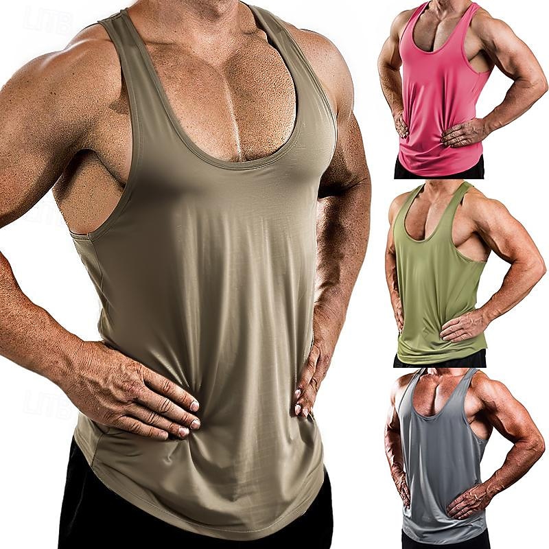 Men's Running Tank Top Workout Tank Sleeveless Singlet Athleisure Summer Solid Colored Soft Sweat Out Sweat wicking Breathable Gym Workout Jogging Training Sportswear Activewear Army Green Red Blue