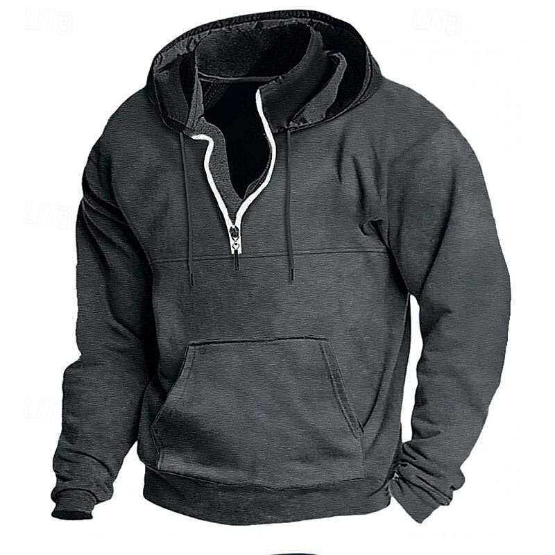 Men's Hoodie Quarter Zip Hoodie Apricot Black Navy Blue Dark Gray Hooded Plain Pocket Sports & Outdoor Daily Holiday Polyester Streetwear Basic Casual Spring &  Fall Clothing Apparel Hoodies