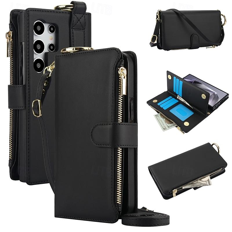 Phone Case For Samsung Galaxy S25 S24 S23 S23 FE S22 S21 Ultra Plus A55 5G A15 A14 A73 Back Cover Wallet Case with Stand Holder Ring Holder Zipper Retro TPU PU Leather