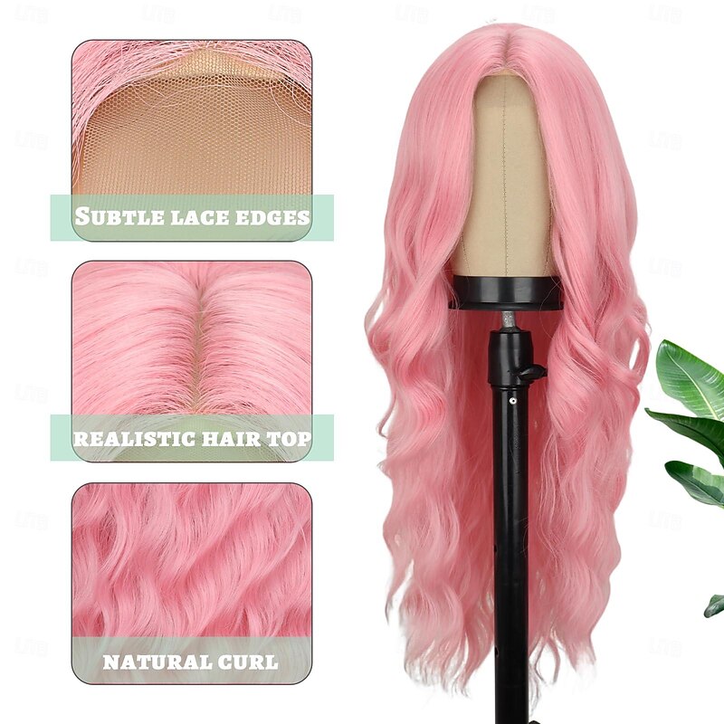 Long Wavy Wig for Women Curly Hair Wig with Middle Part Synthetic Curly Long Wigs Halloween Cosplay Party Wigs2