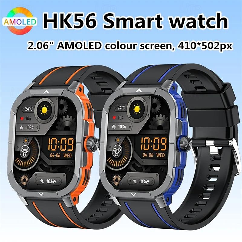 HK56 Smart Sports Watch 2.06inch Amoled Large Screen Bluetooth Call AI Voice Rotating Crown Women Digital Fitness Watches