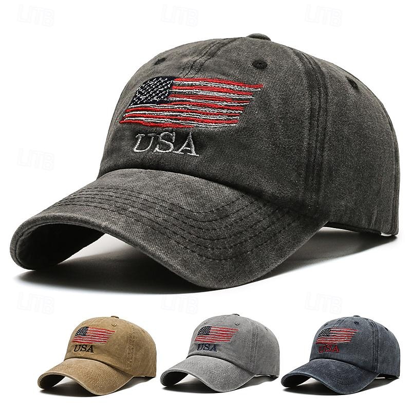 Men's Baseball Cap Sun Hat Trucker Hat Black Navy Blue Polyester Embroidered Fashion Casual Street Daily Letter National Flag Adjustable Sunscreen Breathable