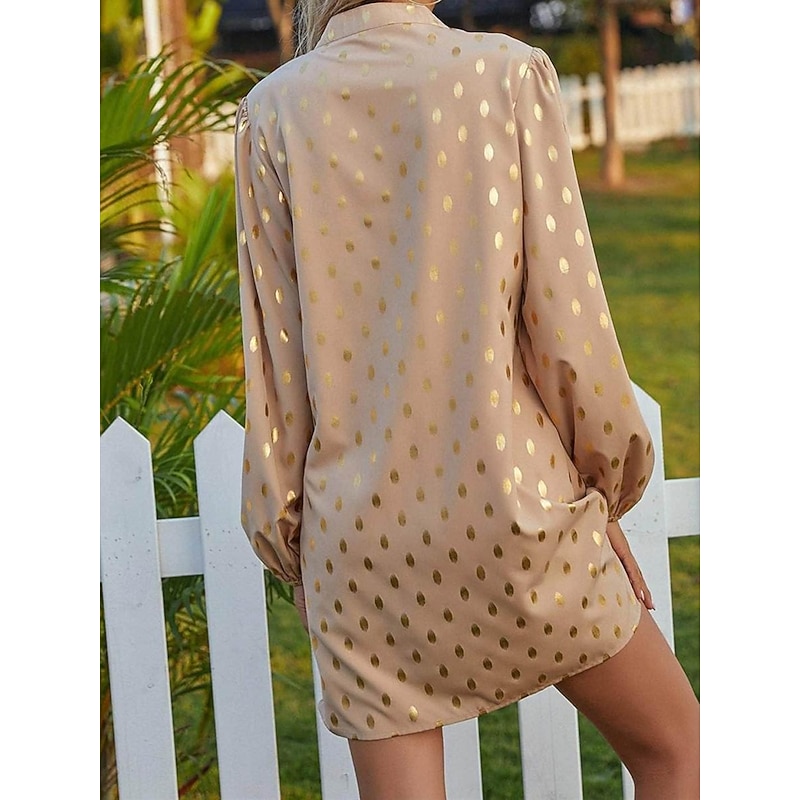 Women's Polka Dot Print Notched Neck Mini Dress Stylish Party Daily Long Sleeve Fall2