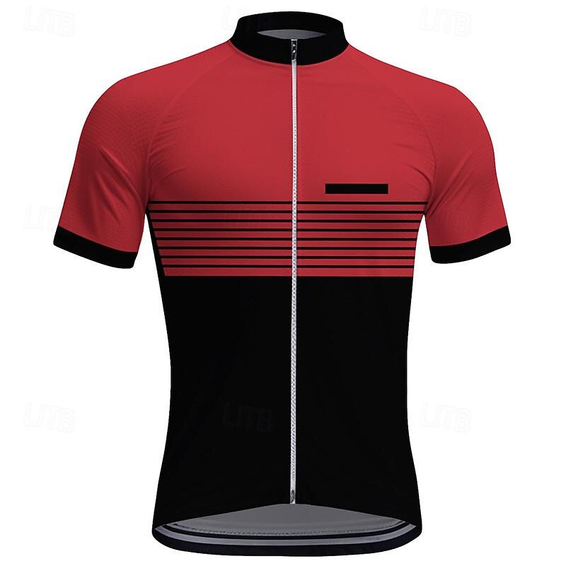 Men's Cycling Jersey Stripes Short Sleeve Bike Tee Tshirt Top with 3 Rear Pockets Mountain Bike MTB Road Bike Cycling Quick Dry Front Zipper Wicking Sports White Red Khaki Clothing Apparel