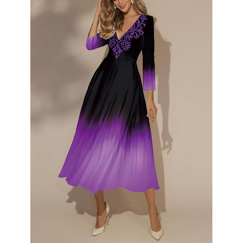 Women's Maxi Dress Swing Dress Semi Formal Dress Floral Dress Print Dress Fashion Streetwear Modern Formal Outdoor Vacation Regular Fit Ombre 3/4 Length Sleeve V Neck Pink Blue Orange2