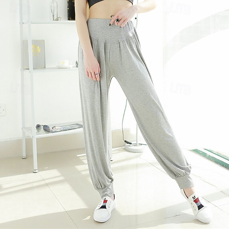 Women's Yoga Pants Flares Pocket Elastic Waistband High Waist Pilates Gym Workout Workout Pants Bloomers Solid Color Black Light Grey Purple Modal Sports Activewear Stretchy Loose Fit4