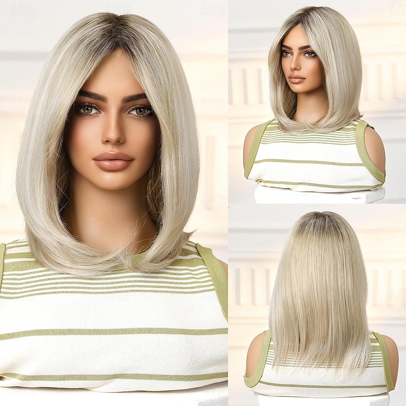 Synthetic Wig Uniforms Career Costumes Princess Straight kinky Straight Middle Part Layered Haircut Machine Made Wig 14 inch Light golden Synthetic Hair Women's Cosplay Party Fashion Blonde