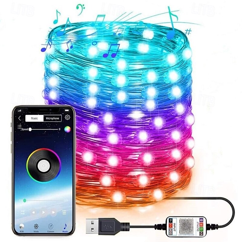 Smart USB Fairy String Lights Waterproof Multicolor Changing Lights for Christmas, Birthday, Party Indoor Outdoor Decorate, APP Remote Control3