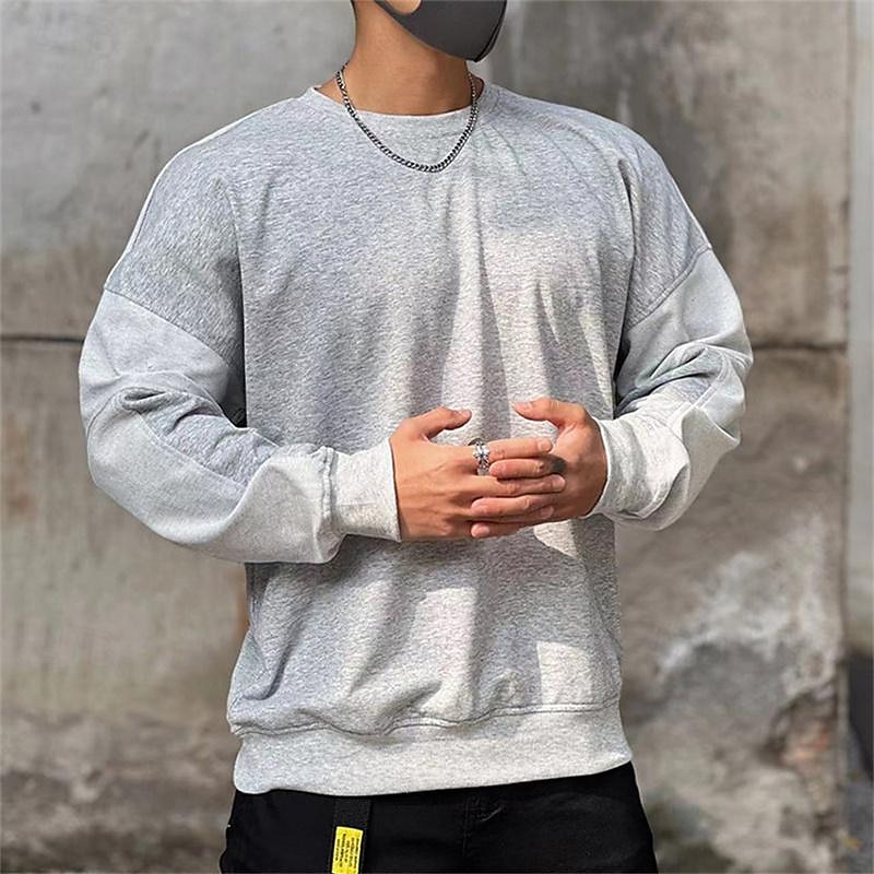 Men's Sweatshirt Black Brown Khaki Gray Crew Neck Plain Sports & Outdoor Daily Holiday Cotton Streetwear Basic Casual Spring &  Fall Clothing Apparel Hoodies Sweatshirts  Long Sleeve2