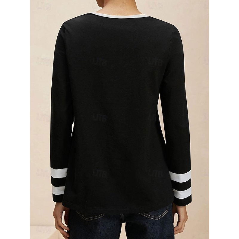 Women's T Shirt V Neck Long Sleeve Tunic Fashion Casual Print Regular Tops Daily Black Spring & Fall2