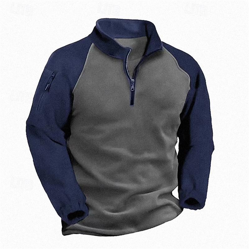Men's Sweatshirt Quarter Zip Sweatshirt Army Green Navy Blue Half Zip Color Block Patchwork Sports & Outdoor Daily Holiday Streetwear Basic Casual Fall & Winter Clothing Apparel Hoodies Sweatshirts3