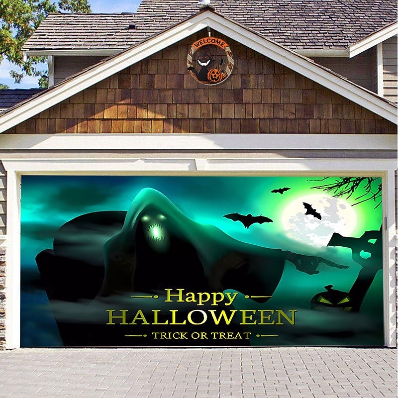 Halloween Door Decorations Halloween Garage Door Cover Pumpkins Jack O Lantern Outdoor Banner Ghost Bats Large Backdrop Decoration for Holiday Out door Decorations Door Home Wall Decorations 14