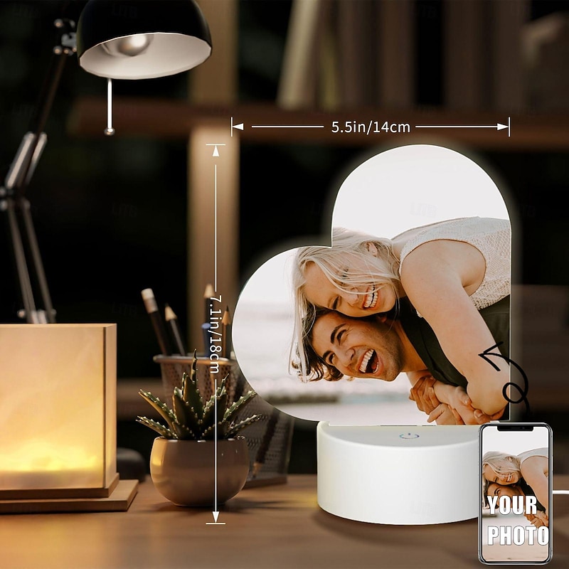 Personalized Light Up Photo Lamp Custom Valentines Heart Shaped USB Night Light Ideal for Valentine's Day and Anniversary Gift for Wife Husband or Lovers2