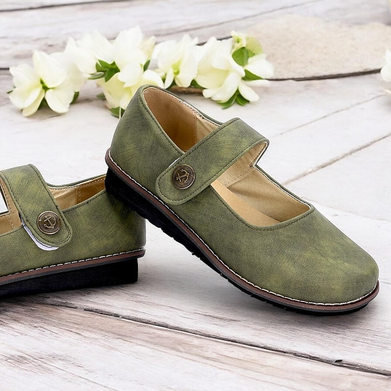 Green Women's Vintage Mary Jane Flats - Comfortable and Versatile Casual Shoes for Everyday Wear and Walking2