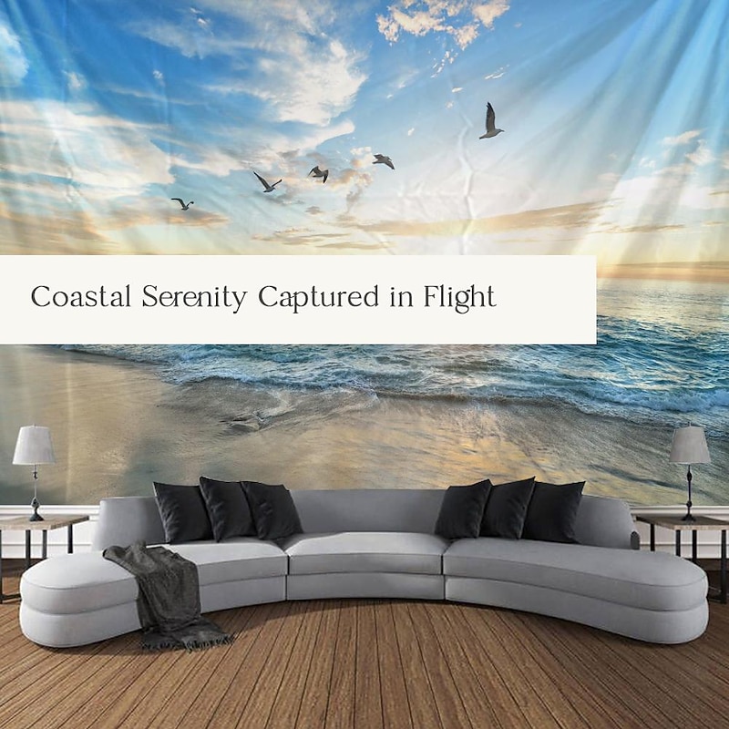 Beach Seagull Digital Printed Large Tapestry Decor Wall Art Tablecloths Bedspread Picnic Blanket Beach Throw Tapestries Colorful Bedroom Hall Dorm Living Room Hanging2