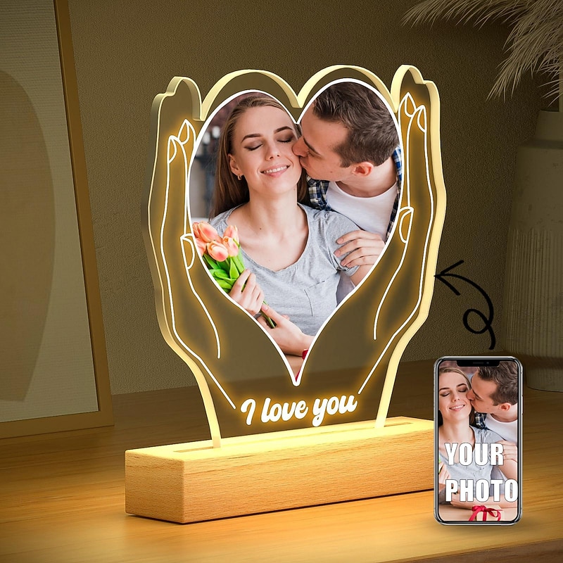 Personalized Light Up Photo Frame Wedding Couples Custom Heart Shaped USB Night Light for Wedding Valentines Anniversary Gift for Wife Husband or Lover3