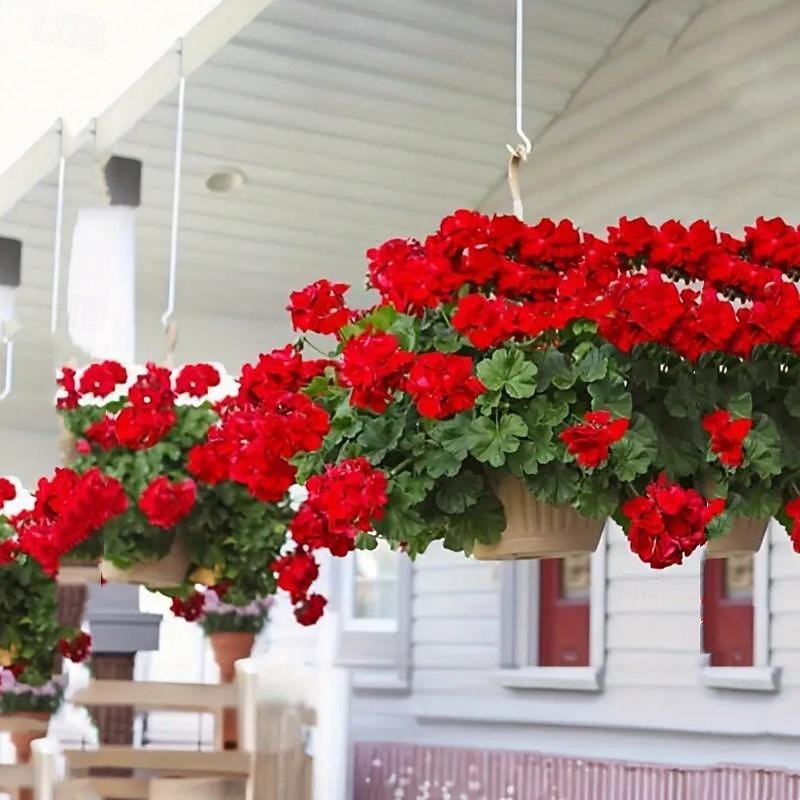 Artificial Red Geranium Silk Flowers Outdoor Plant Bush 2 Bundles Faux Flowers Geraniums for Outdoors Floral Home Decor Indoor Garden Patio Vase Grave Cemetary Table Centerpieces Decor3