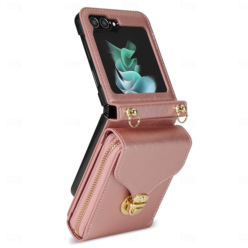 Phone Case For Samsung Galaxy Z Flip 7 Z Flip 6 Z Flip 5 Z Flip 4 Z Flip 3 Back Cover Zipper with Lanyard Card Slot Retro TPU PU Leather4