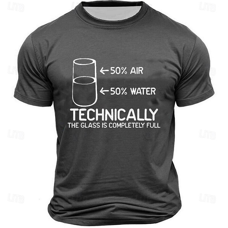 Men's Funny Science Graphic T-Shirt - "Technically The Glass Is Completely Full" Pun Tee2